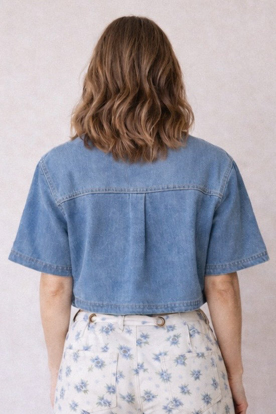 Denim V-Neck Cropped Top