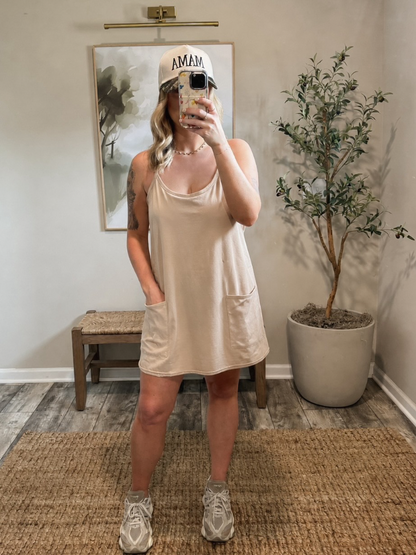 Seaside Ease Mini Dress - Sand Beige